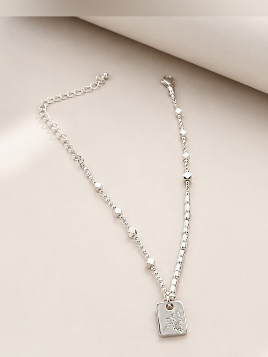 Jewelry - Sterling Silver Rectangular Pendant Layered Necklace - Silver